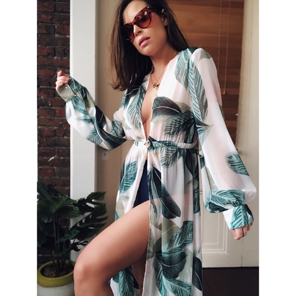 Last 1✨🆕Malibu Palm Leaf Kimono Beach Cover Up - Picture 2 of 8